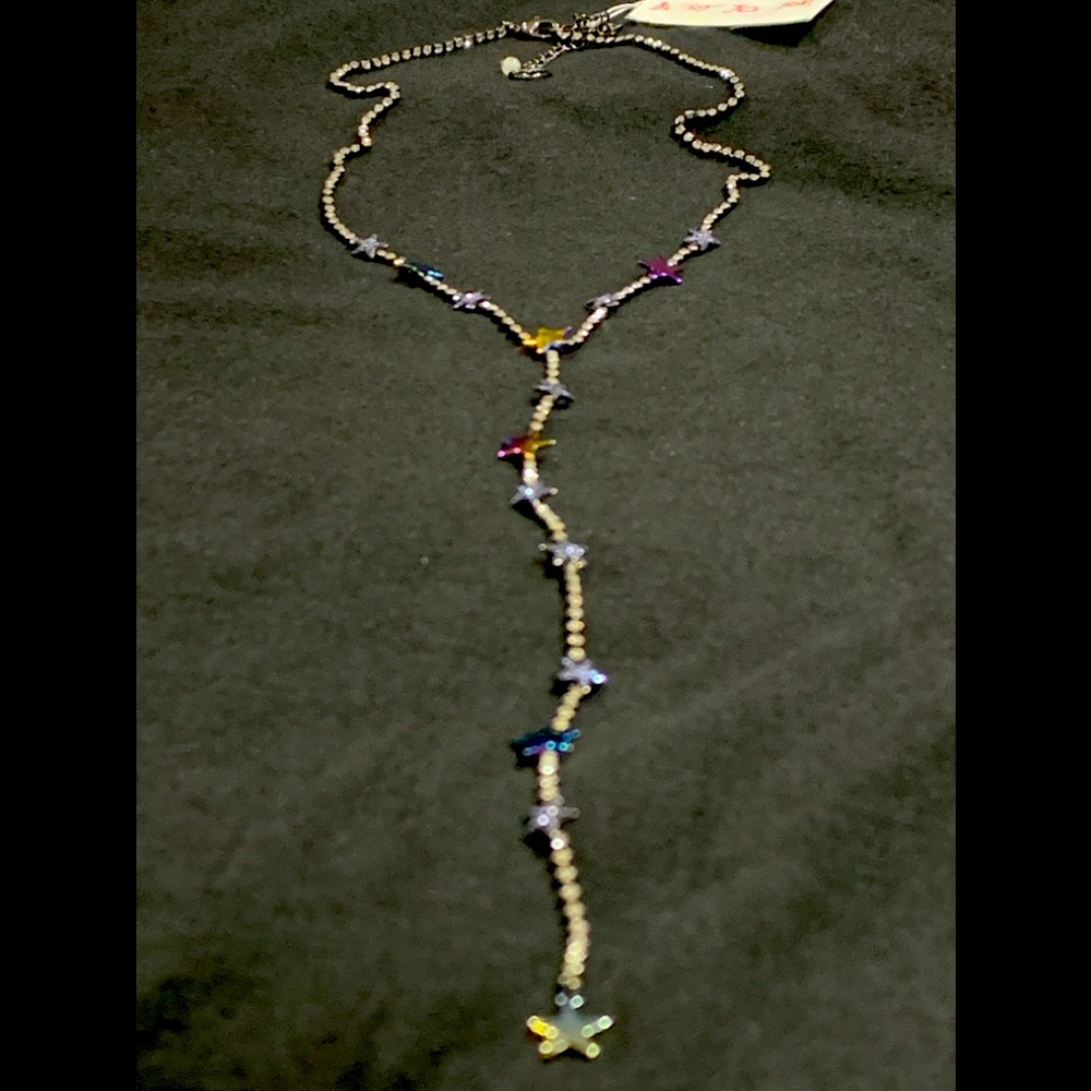 BETSEY JOHNSON Stars & Crystals Oil Slick “Y”-Drop NECKLACE!